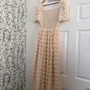 Ivory Lace Sequin Maxi Dress